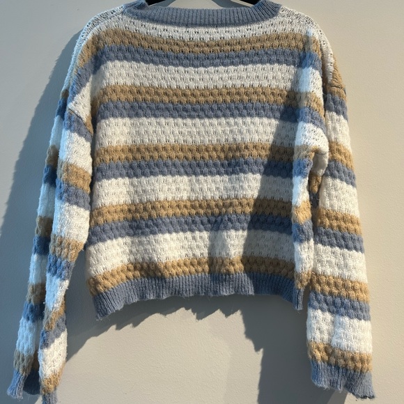 Shein Tan and Blue Striped Sweater - Picture 2 of 4